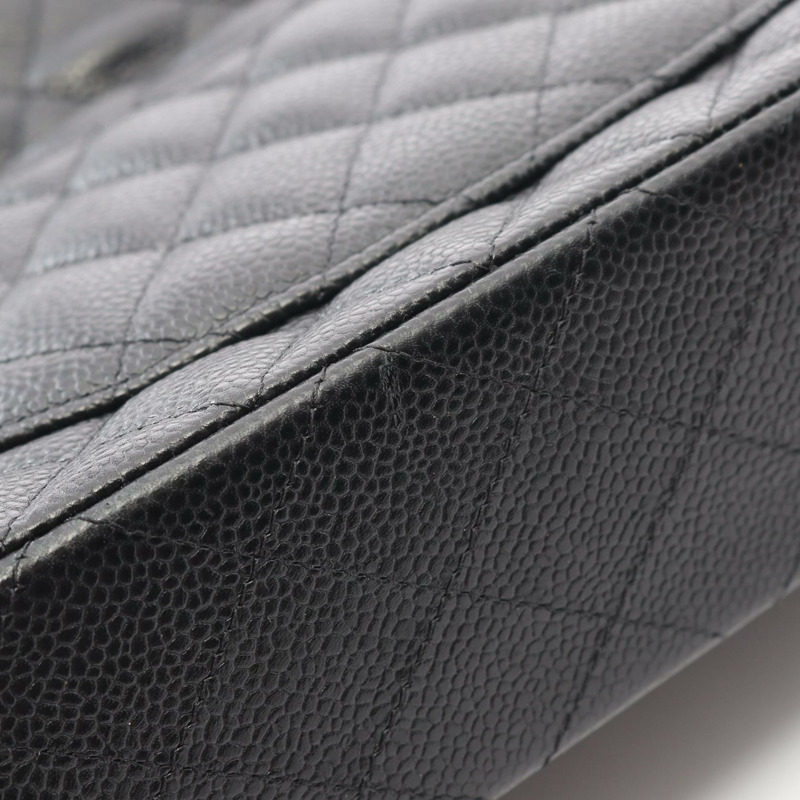 香奈兒 (CHANEL) Matelasse W 翻蓋鏈條單背包 A01112 黑色皮革 SHW 二手 CC-8