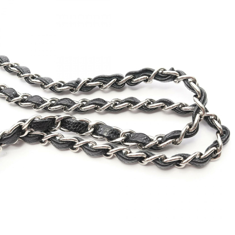 香奈兒 (CHANEL) Matelasse W 翻蓋鏈條單背包 A01112 黑色皮革 SHW 二手 CC-9