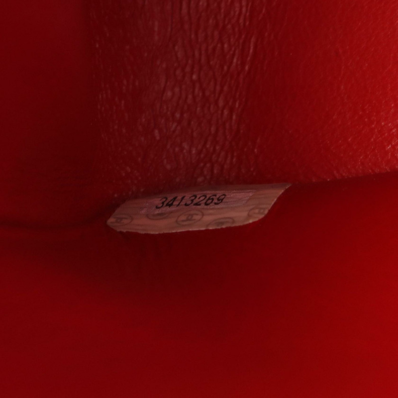 香奈兒斜紋縫線鏈條單肩背包，粒面小牛皮，紅色金色五金，二手CC-4