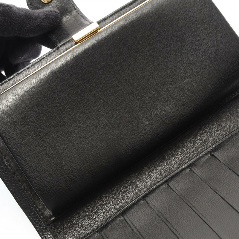 香奈兒 COCO 標誌雙折長皮夾，粒面小牛皮，黑色，二手 CC-5