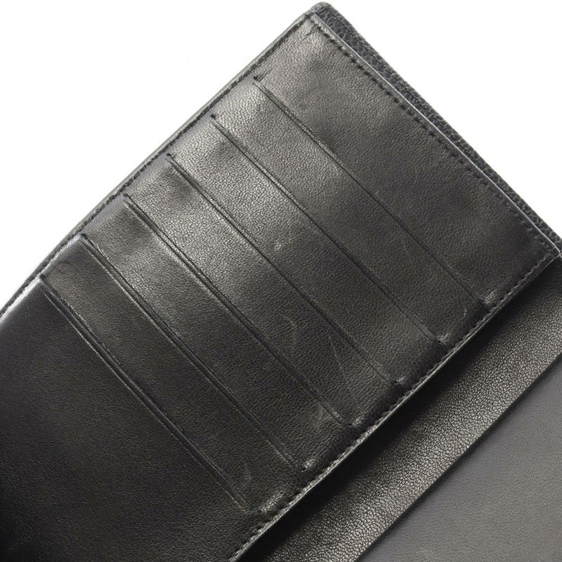 香奈兒 COCO 標誌雙折長皮夾，粒面小牛皮，黑色，二手 CC-7