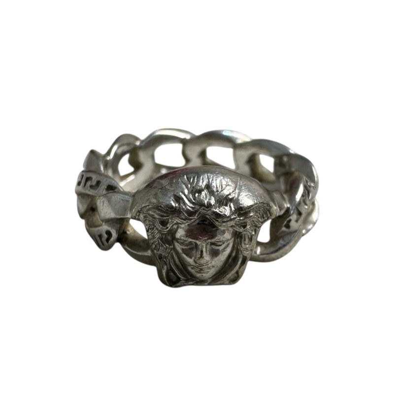 Versace 中古女王頭麻花卷銀飾戒指-1