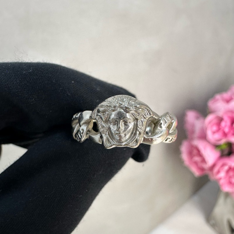 Versace 中古女王頭麻花卷銀飾戒指-2