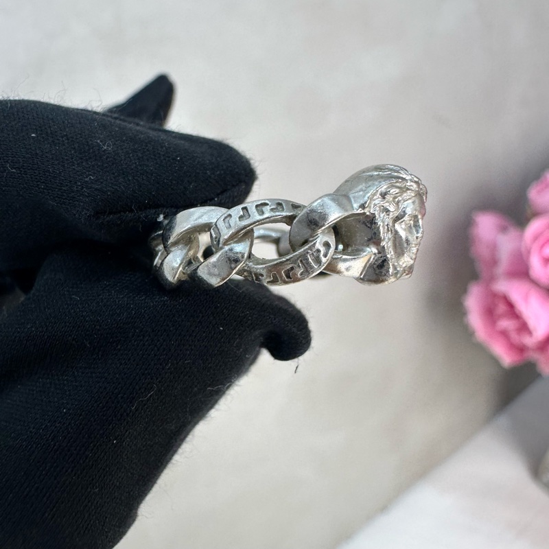 Versace 中古女王頭麻花卷銀飾戒指-3