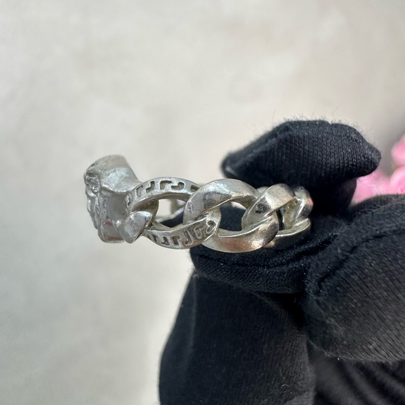 Versace 中古女王頭麻花卷銀飾戒指-4