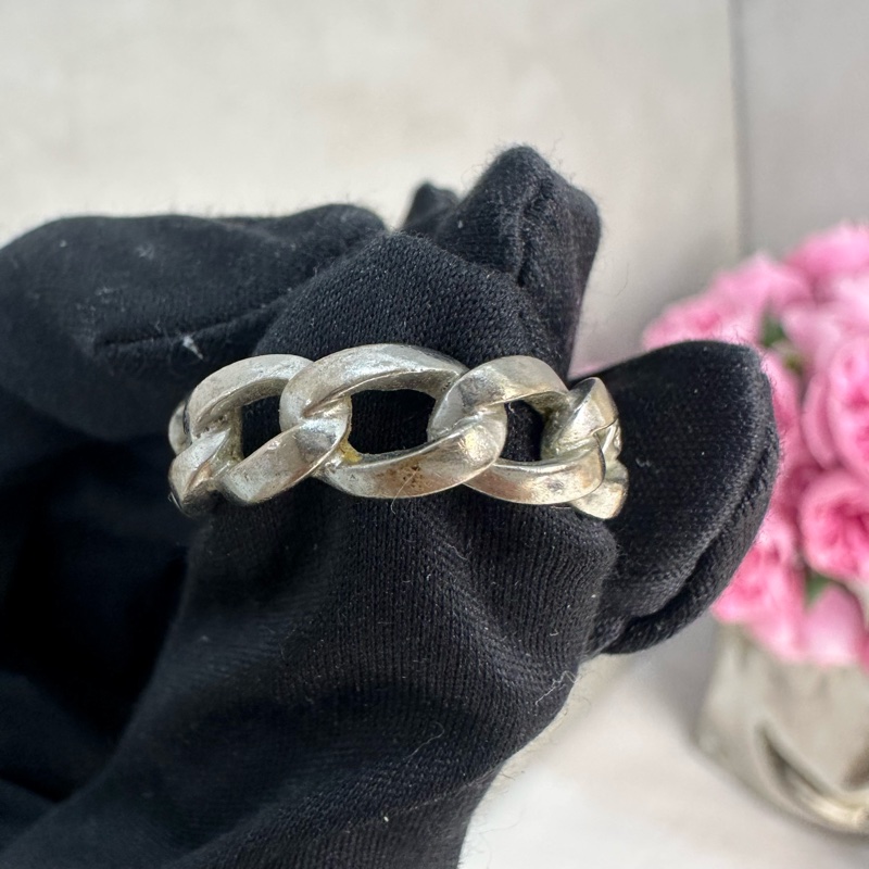 Versace 中古女王頭麻花卷銀飾戒指-7