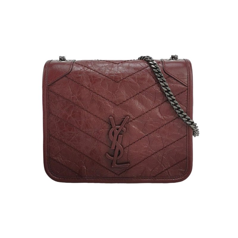 Saint Laurent Niki迷你油蠟皮純色V紋YSL標誌斜挎包-0