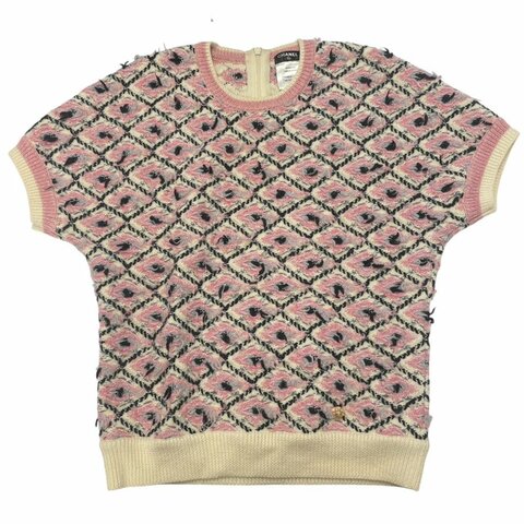 CHANEL 香奈兒 P51 毛呢短袖上衣 羊毛×喀什米爾羊毛 粉色系 40碼