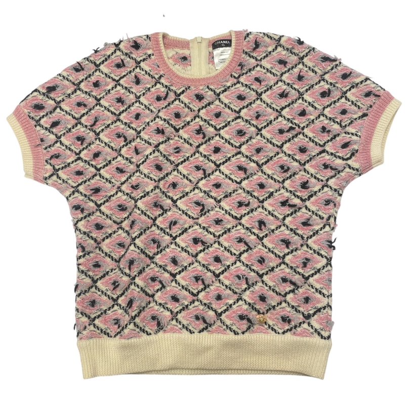 CHANEL 香奈兒 P51 毛呢短袖上衣 羊毛×喀什米爾羊毛 粉色系 40碼-0