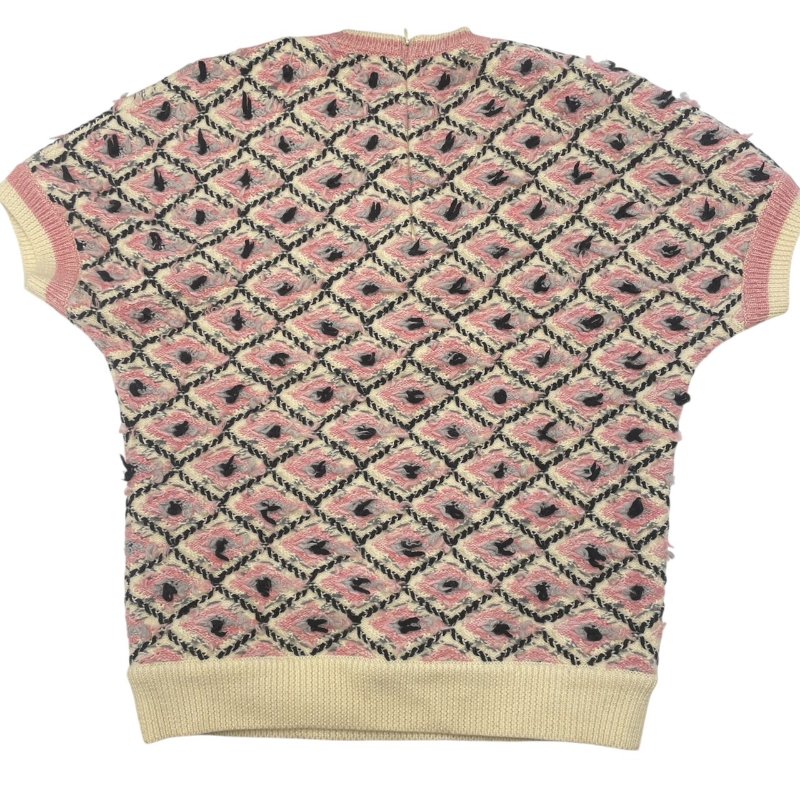 CHANEL 香奈兒 P51 毛呢短袖上衣 羊毛×喀什米爾羊毛 粉色系 40碼-1