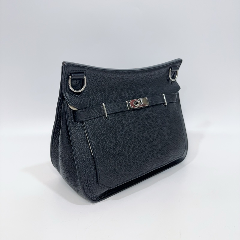 Hermes 89黑T/C皮銀釦Jypsiere28斜背包（男女通用）-6