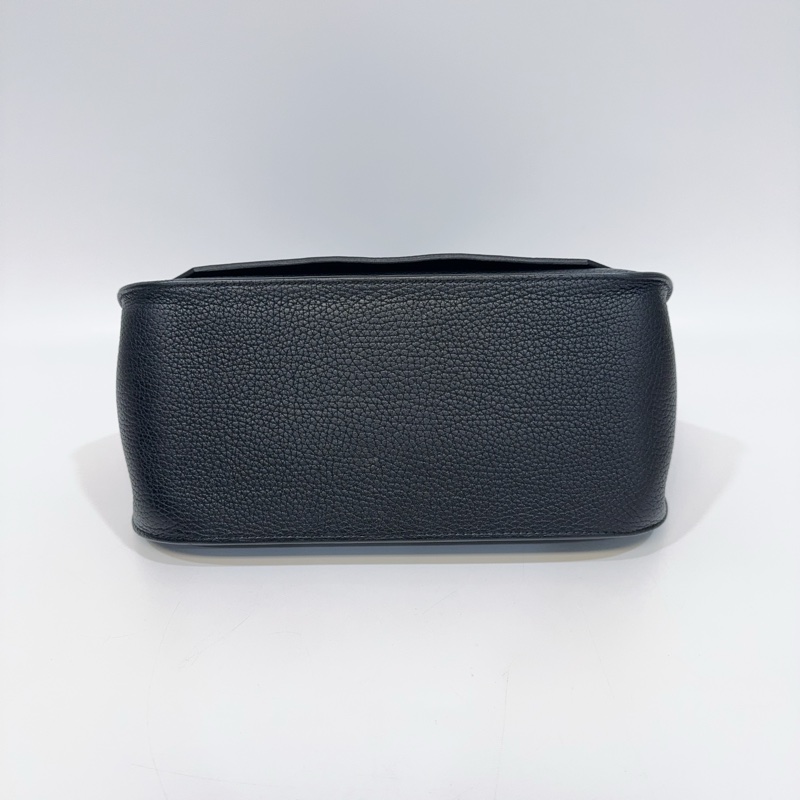 Hermes 89黑T/C皮銀釦Jypsiere28斜背包（男女通用）-8