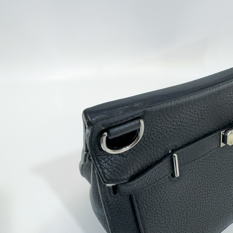 Hermes 89黑T/C皮銀釦Jypsiere28斜背包（男女通用）-15