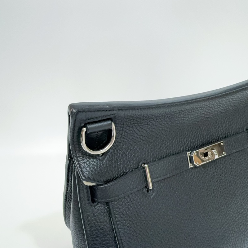 Hermes 89黑T/C皮銀釦Jypsiere28斜背包（男女通用）-17