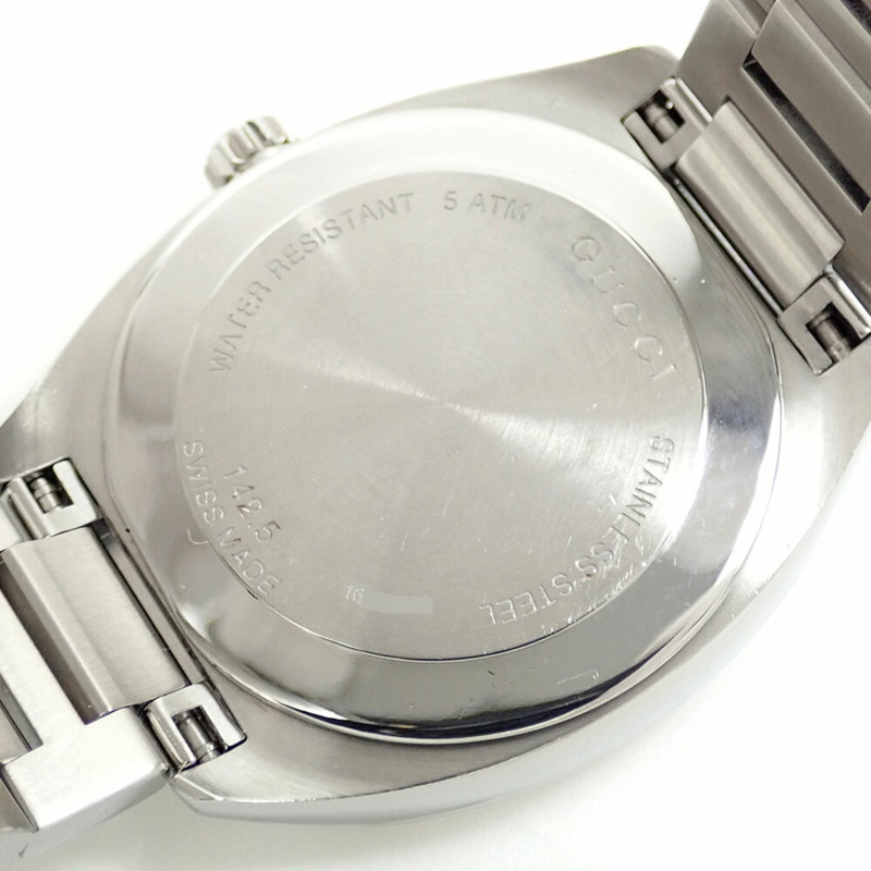 Gucci 女士石英錶，不鏽鋼材質，型號 YA142503，電池供電，黑色錶盤，鑲鑽時標-3
