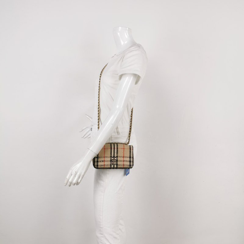 Burberry Lola蘿納包迷你拼色格紋編織絎縫斜挎包單肩包-1