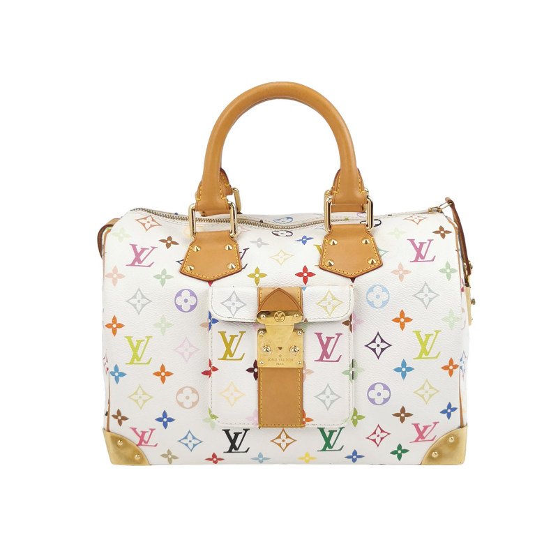 Louis Vuitton(LV)Speedy30植鞣革白三彩波士頓包手提包-0