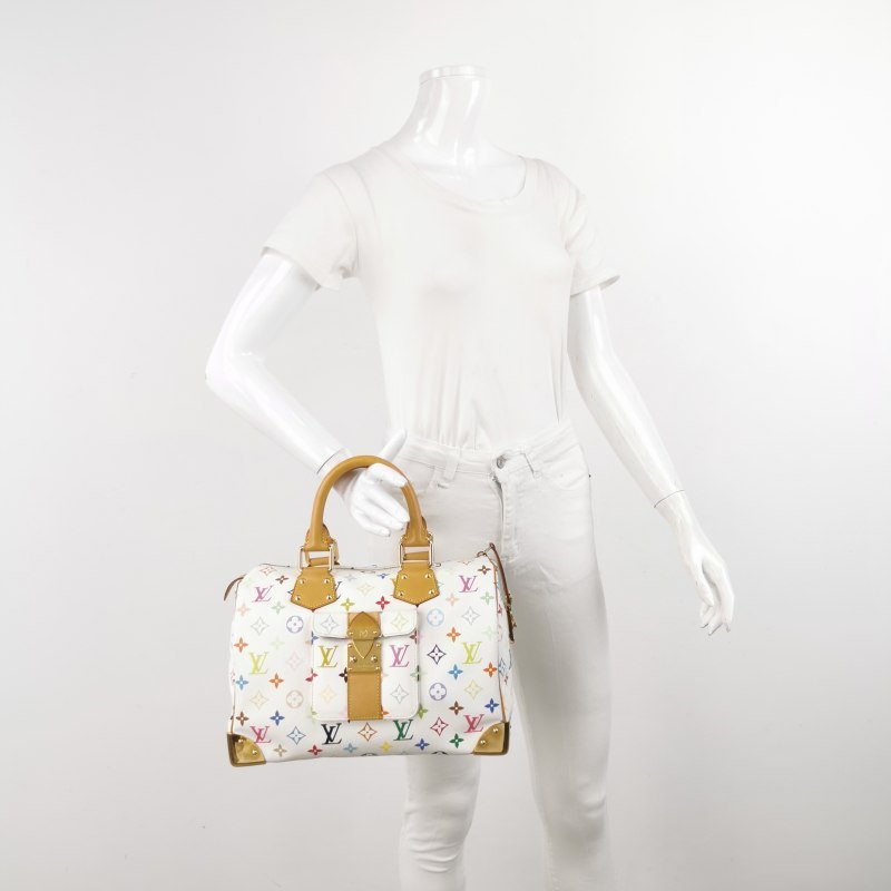 Louis Vuitton(LV)Speedy30植鞣革白三彩波士頓包手提包-1