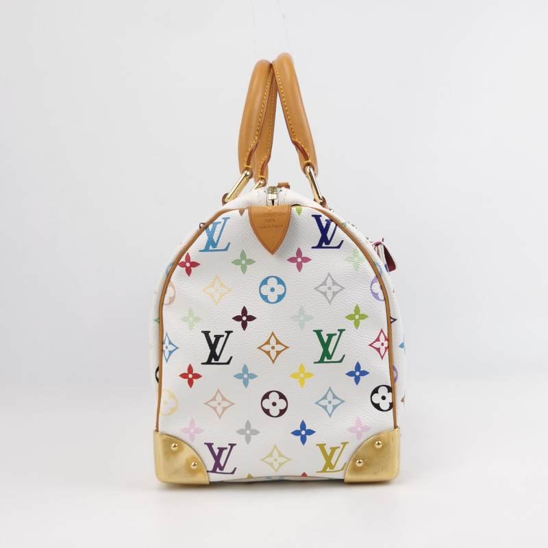 Louis Vuitton(LV)Speedy30植鞣革白三彩波士頓包手提包-3