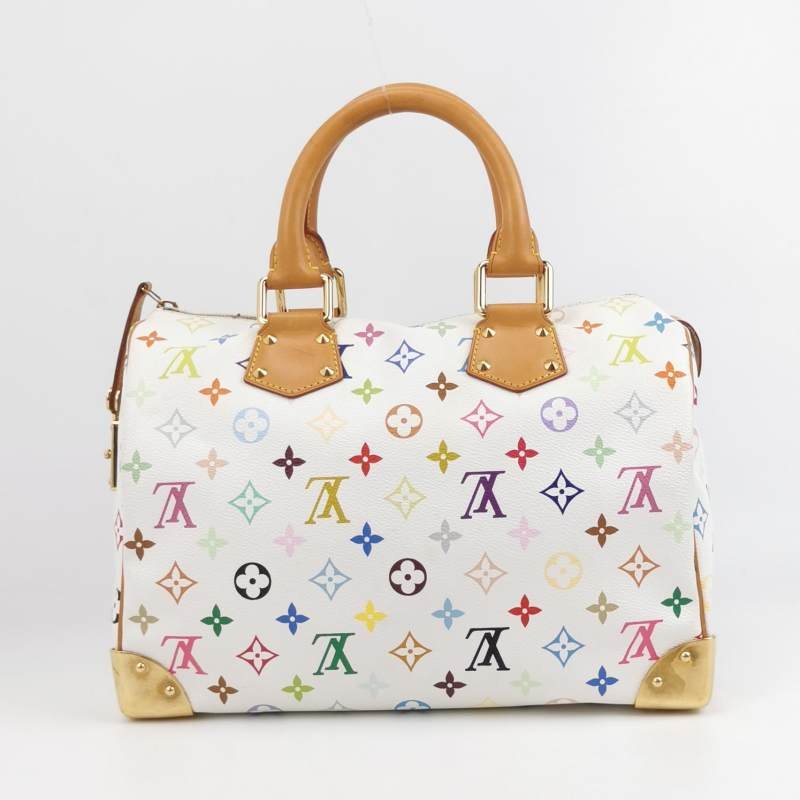 Louis Vuitton(LV)Speedy30植鞣革白三彩波士頓包手提包-4