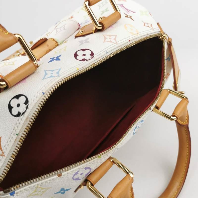 Louis Vuitton(LV)Speedy30植鞣革白三彩波士頓包手提包-6