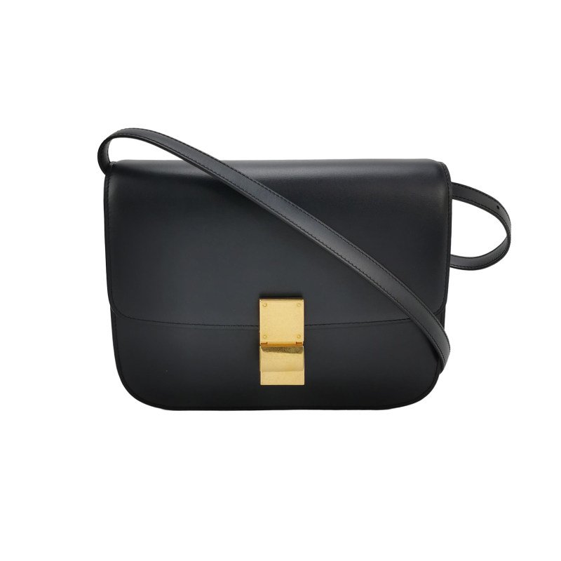 Celine Classic Box豆腐包中號牛皮純色按壓式鎖扣單肩包-0