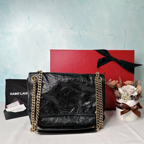 YSL NIKI黑金皮革中型肩背包