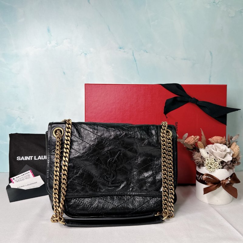YSL NIKI黑金皮革中型肩背包-0