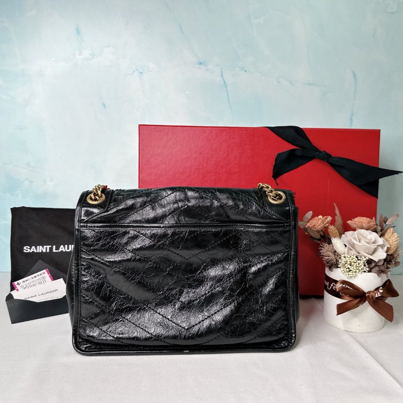 YSL NIKI黑金皮革中型肩背包-1