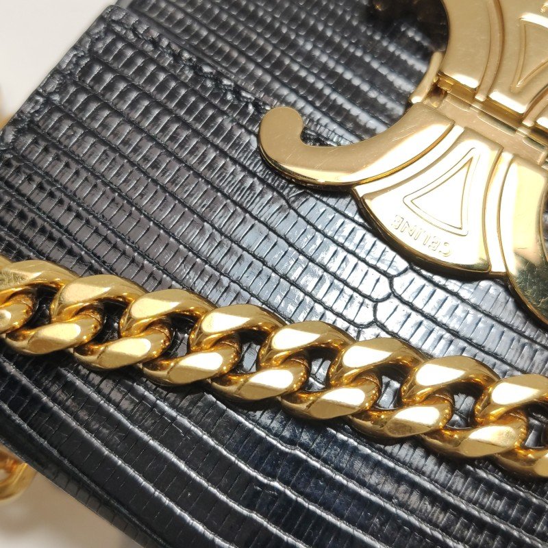 Celine Box Triomphe蜥蜴皮凱旋門Logo單肩包-13