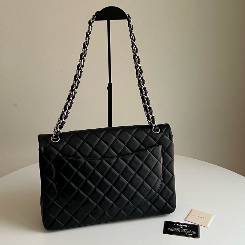 CHANEL 經典maxi 羊皮鏈條包（黑銀配色）大號-5