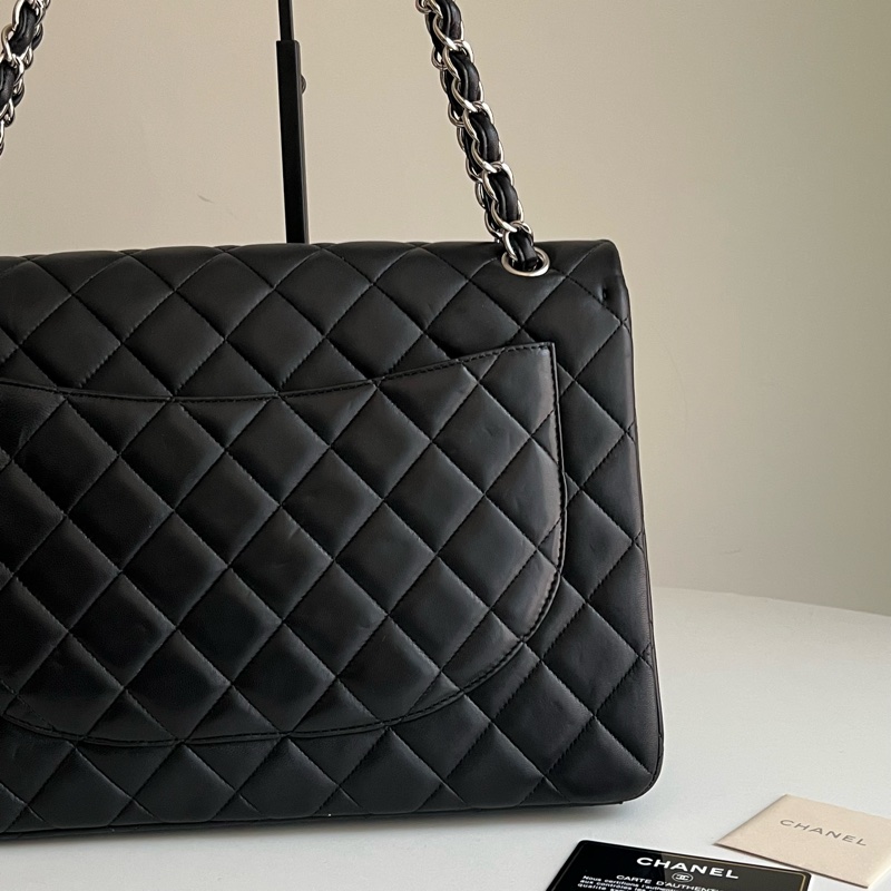 CHANEL 經典maxi 羊皮鏈條包（黑銀配色）大號-7
