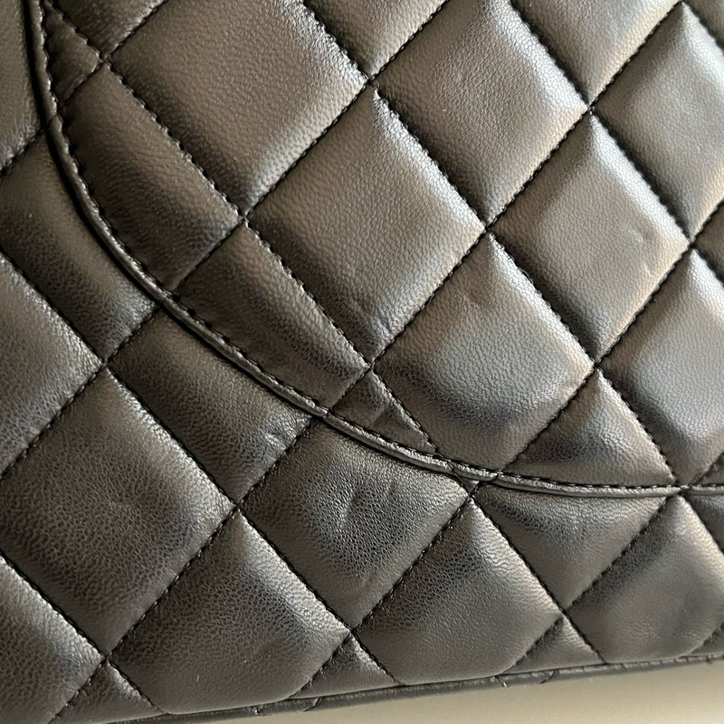 CHANEL 經典maxi 羊皮鏈條包（黑銀配色）大號-8