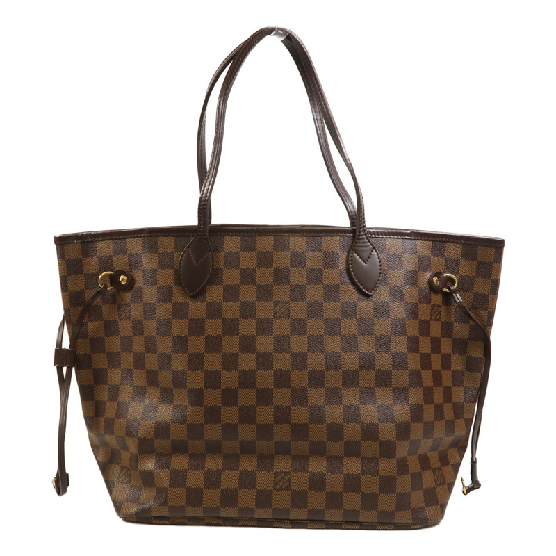 LOUIS VUITTON Damier Neverfull MM金扣肩背袋/手挽袋-1