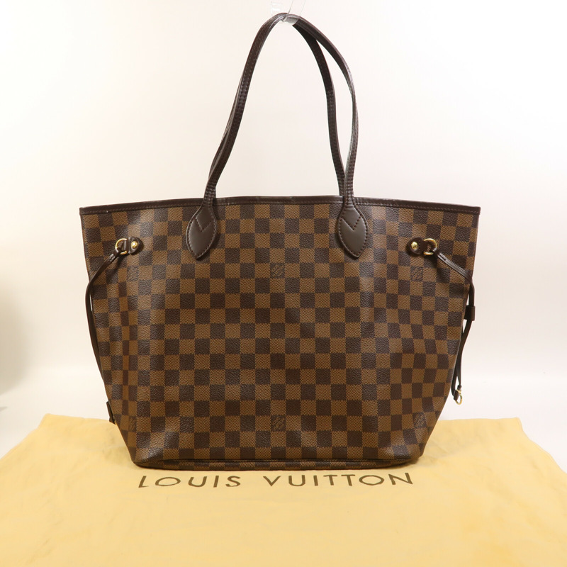 LOUIS VUITTON Damier Neverfull MM金扣肩背袋/手挽袋-16
