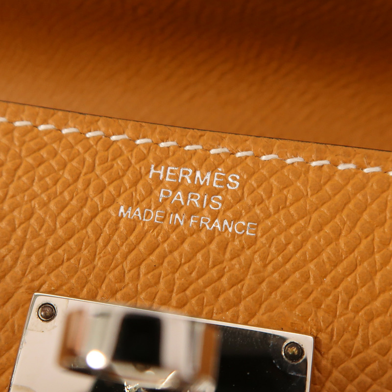 HERMES Epsom皮革Kelly To Go銀扣肩背袋Gold-5
