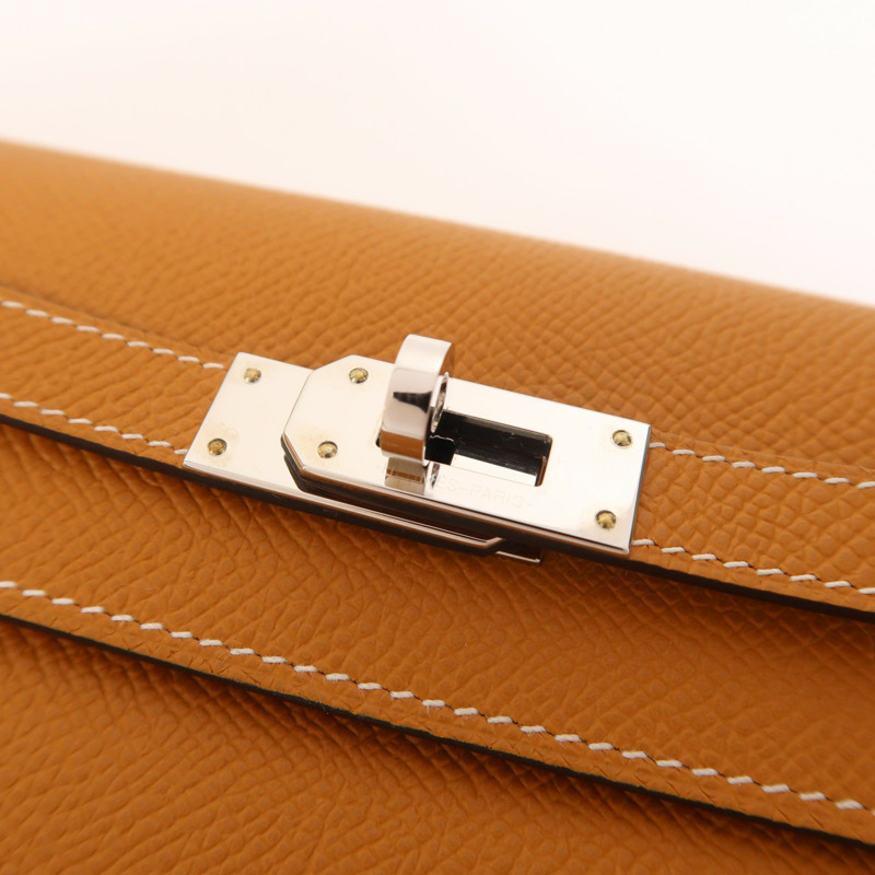 HERMES Epsom皮革Kelly To Go銀扣肩背袋Gold-9
