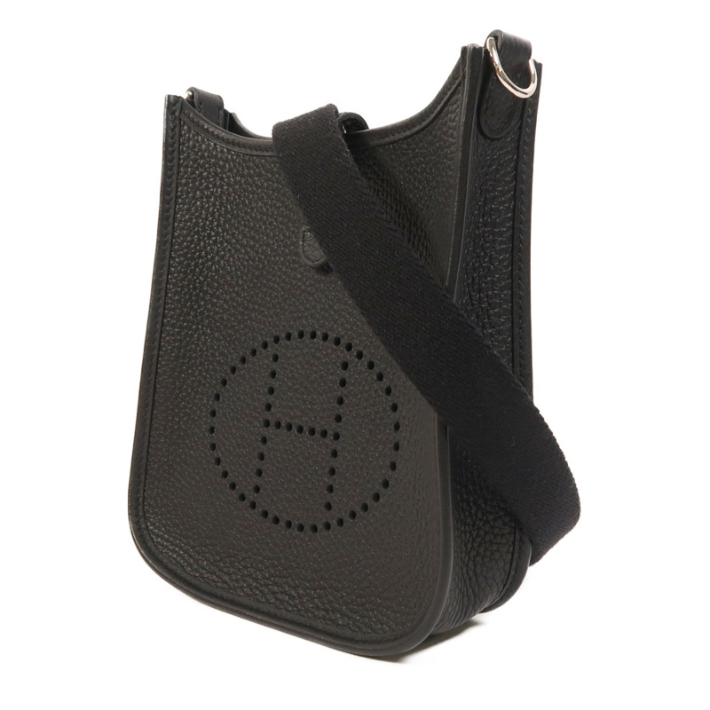 HERMES Clemence皮革Evelyne TPM銀扣肩背袋Noir-2