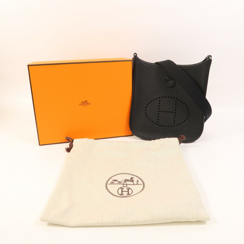 HERMES Clemence皮革Evelyne TPM銀扣肩背袋Noir-7