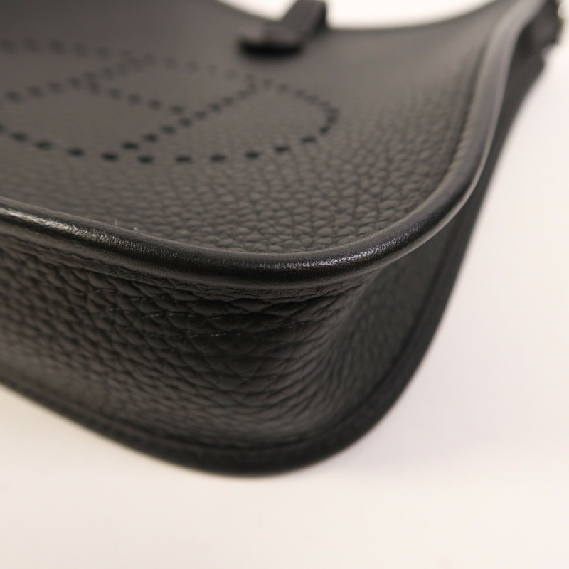 HERMES Clemence皮革Evelyne TPM銀扣肩背袋Noir-8