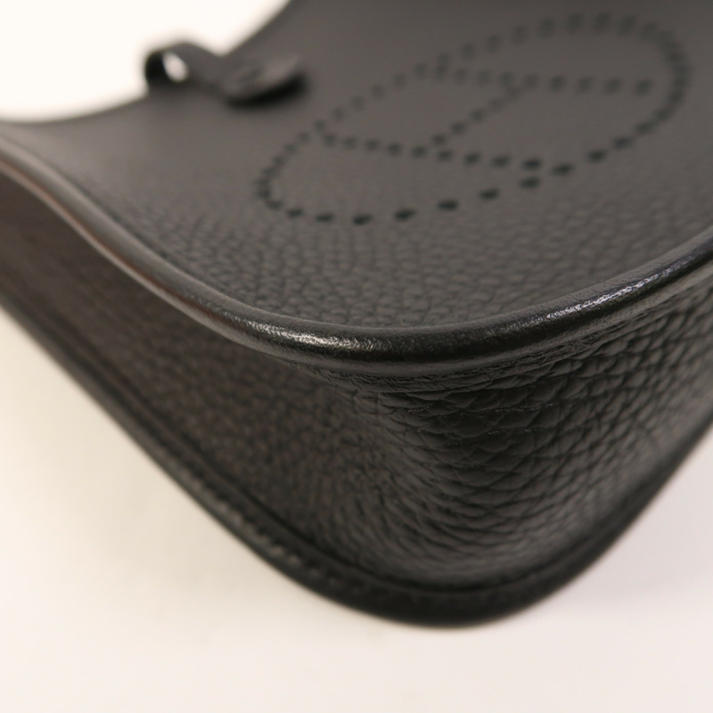 HERMES Clemence皮革Evelyne TPM銀扣肩背袋Noir-9