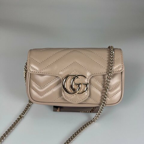 GUCCI 476433 奶茶色MARMONT金鍊包 SUPER MINI