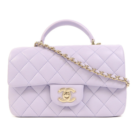 CHANEL 羊皮皮革Mini Flap Bag With Top Handle金扣手挽肩背兩用袋