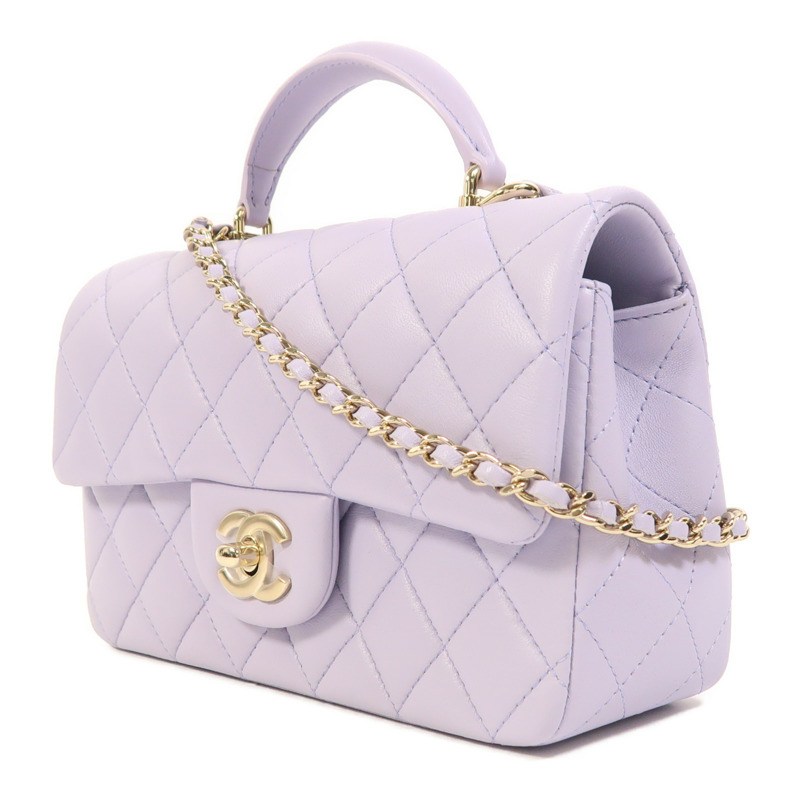 CHANEL 羊皮皮革Mini Flap Bag With Top Handle金扣手挽肩背兩用袋-2