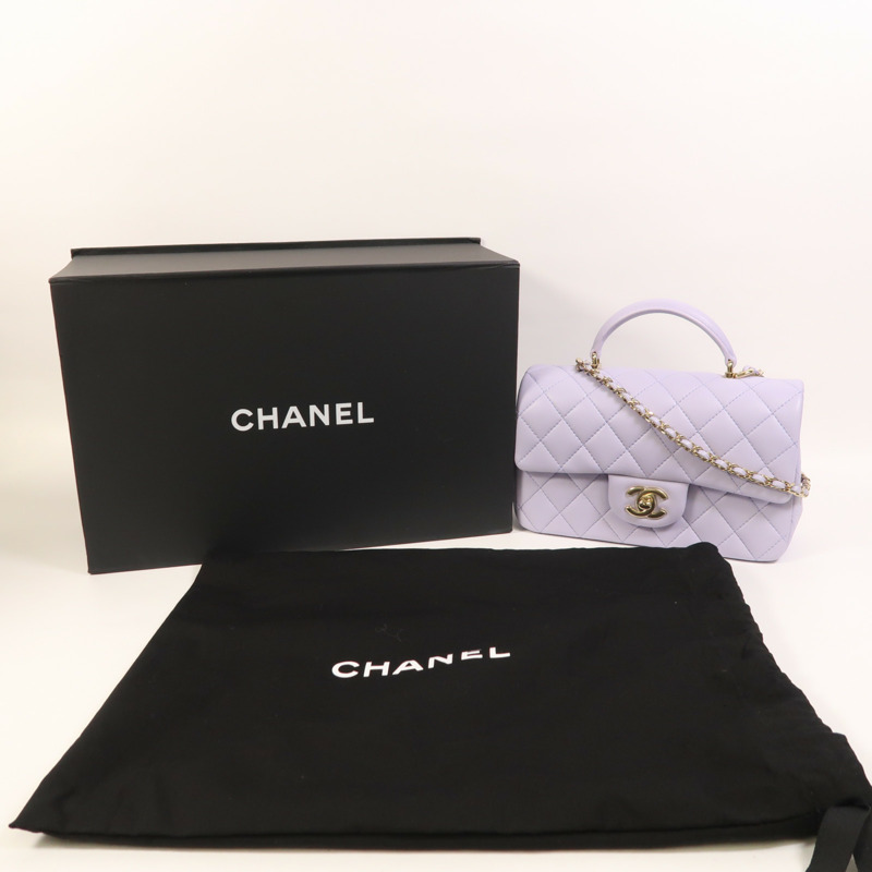 CHANEL 羊皮皮革Mini Flap Bag With Top Handle金扣手挽肩背兩用袋-8