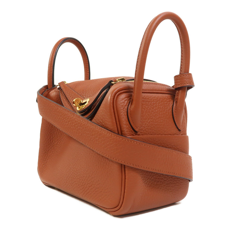 HERMES Clemence皮革Mini Lindy金扣手挽肩背兩用袋Cuivre-2