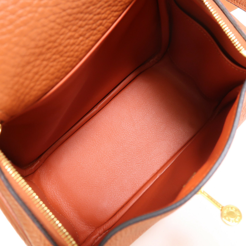 HERMES Clemence皮革Mini Lindy金扣手挽肩背兩用袋Cuivre-4