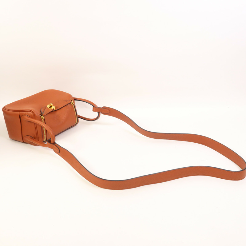 HERMES Clemence皮革Mini Lindy金扣手挽肩背兩用袋Cuivre-7