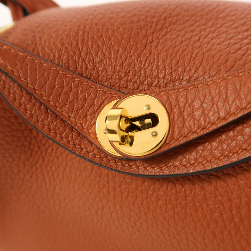 HERMES Clemence皮革Mini Lindy金扣手挽肩背兩用袋Cuivre-9