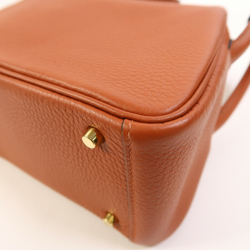 HERMES Clemence皮革Mini Lindy金扣手挽肩背兩用袋Cuivre-12